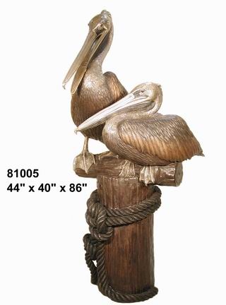 2 Bronze Pelicans on a Dock - Click Image to Close